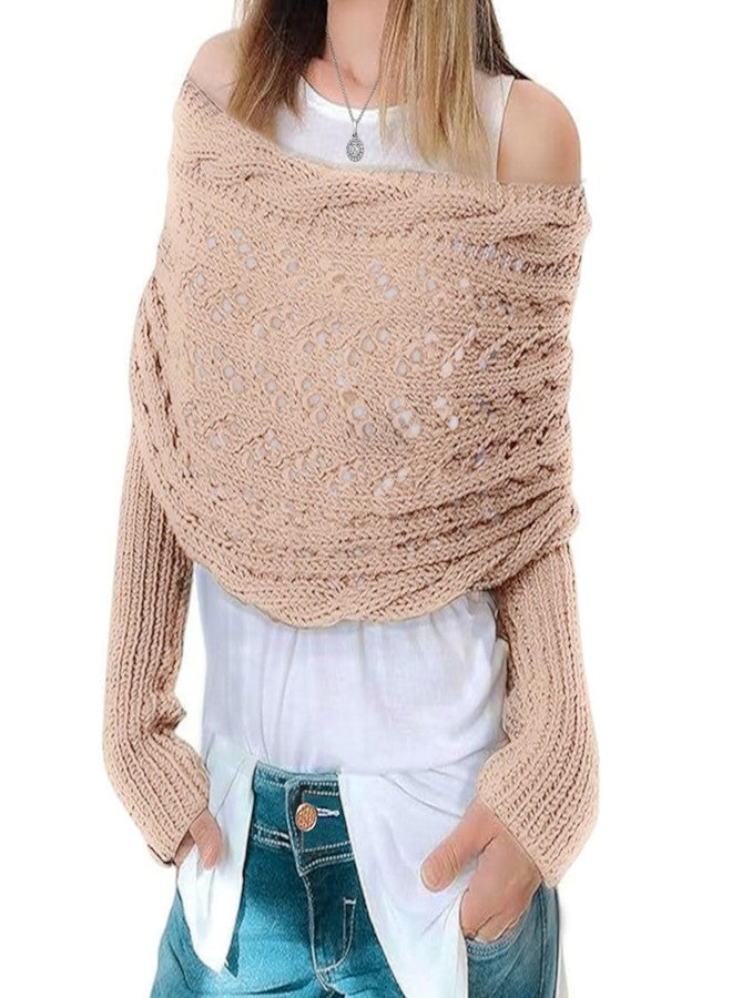 Feelorna Scarf with Sleeves for Women, Fashion Warm Knitted Cable Wrap Scarf Multifunctional Scarves Sweater Shrugs (Khaki) - Image 1