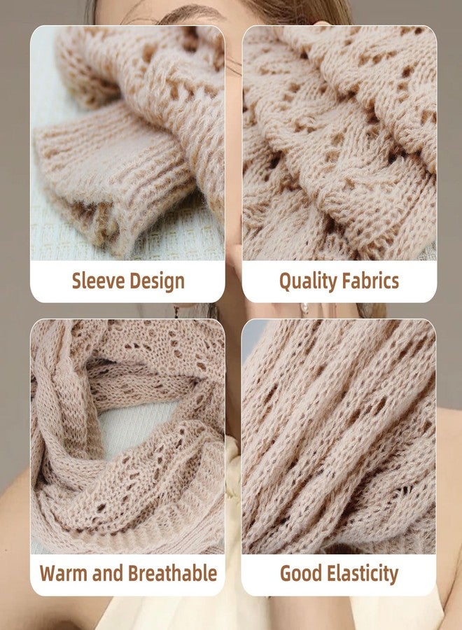 Feelorna Scarf with Sleeves for Women, Fashion Warm Knitted Cable Wrap Scarf Multifunctional Scarves Sweater Shrugs (Khaki) - Image 3