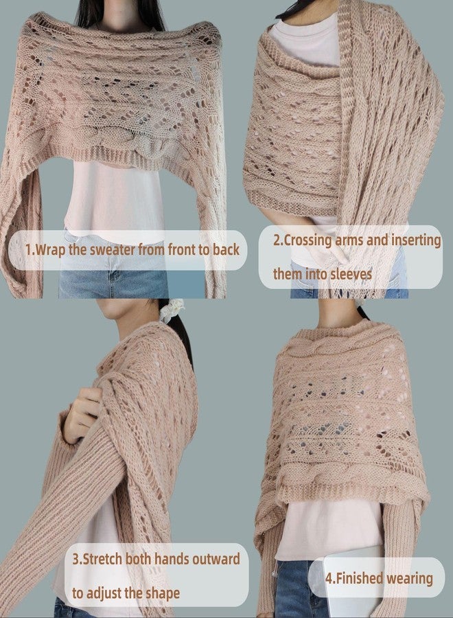 Feelorna Scarf with Sleeves for Women, Fashion Warm Knitted Cable Wrap Scarf Multifunctional Scarves Sweater Shrugs (Khaki) - Image 4