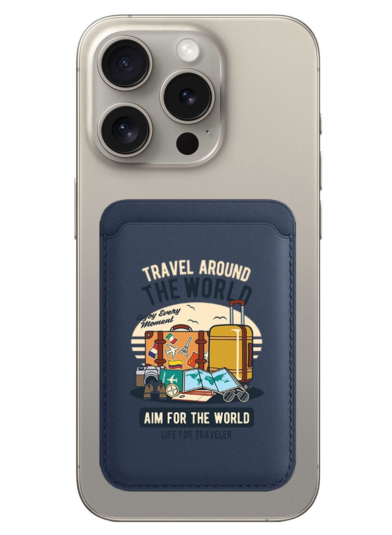 Theodor Magnetic Wallet, Compatible with MagSafe Wallet, for iPhone Wallet, for iPhone 16/15/14/13/12 Series, Not for iPhone 13/12 mini, 3 Card Holder, Vegan Leather, Navy - Aim for the world - Image 1