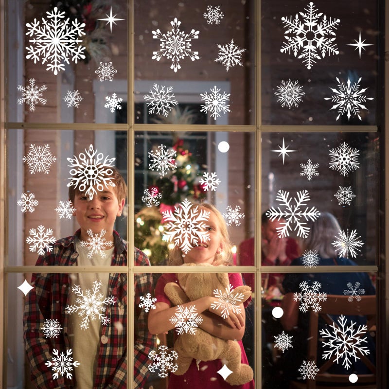 NEWMIAO 438Pcs Snowflake Window Cling Stickers for Christmas Decorations 10 Sheets Christmas Window Clings of Different Shapes Xmas Decals for Glass Home Decor Indoor and Outdoor Party Supplies