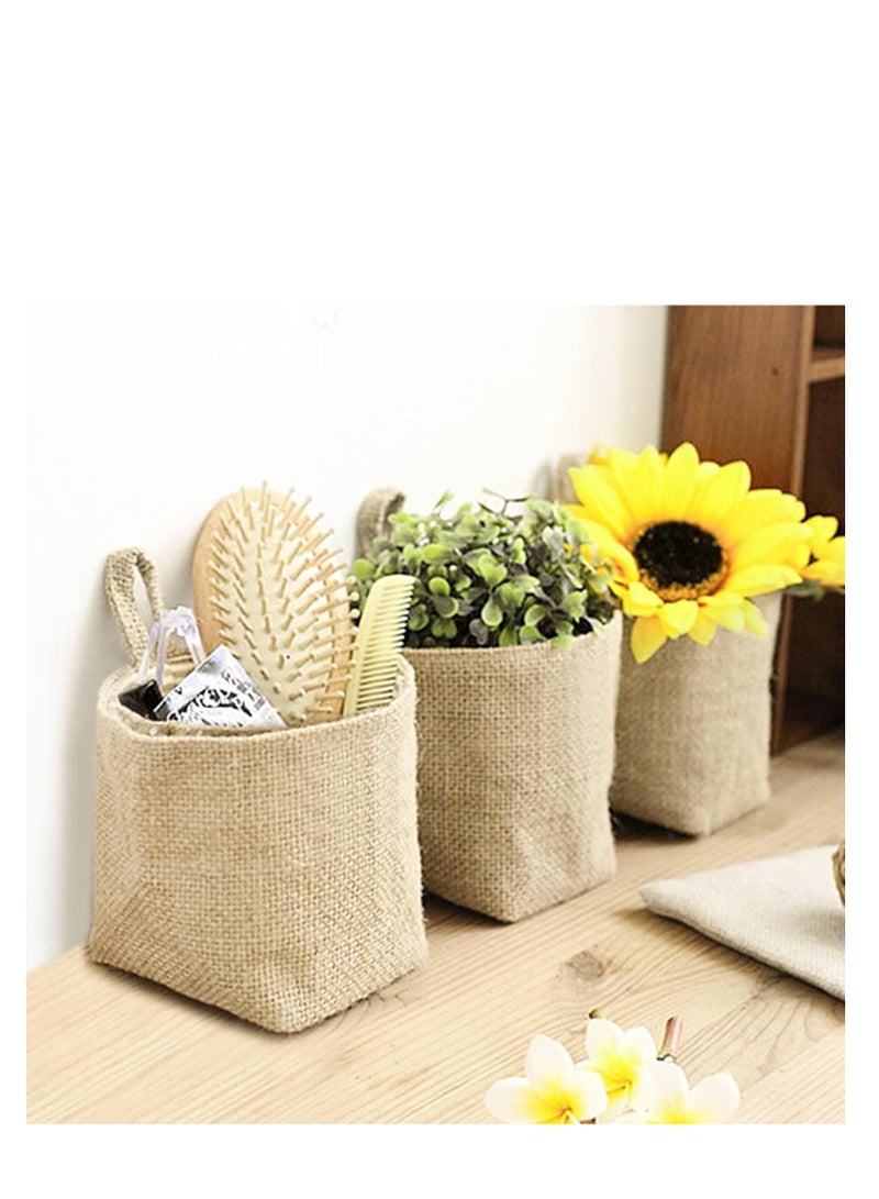 SOLARAE Small Hanging Storage Bags with Hooks 3 Packs Small Wall Basket Cotton Linen Hanging Basket Organizer for Wall Over The Door Organizer Small Hanging Pouch for Bedroom Office - Image 4