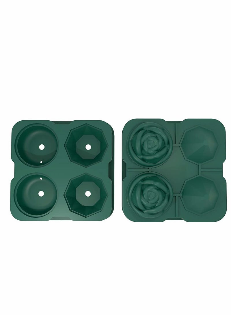 Ice Cube Tray 2.5 inch Molds, 2 Cavity Silicone Rose and 2 Diamond Ice Ball Maker