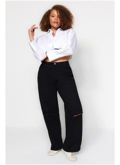Black High Waist Wide Leg Ripped Jeans TBBSS22JE00006