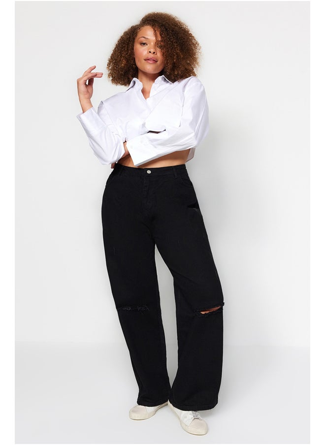 trendyol - Black High Waist Wide Leg Ripped Jeans TBBSS22JE00006 - Image 1