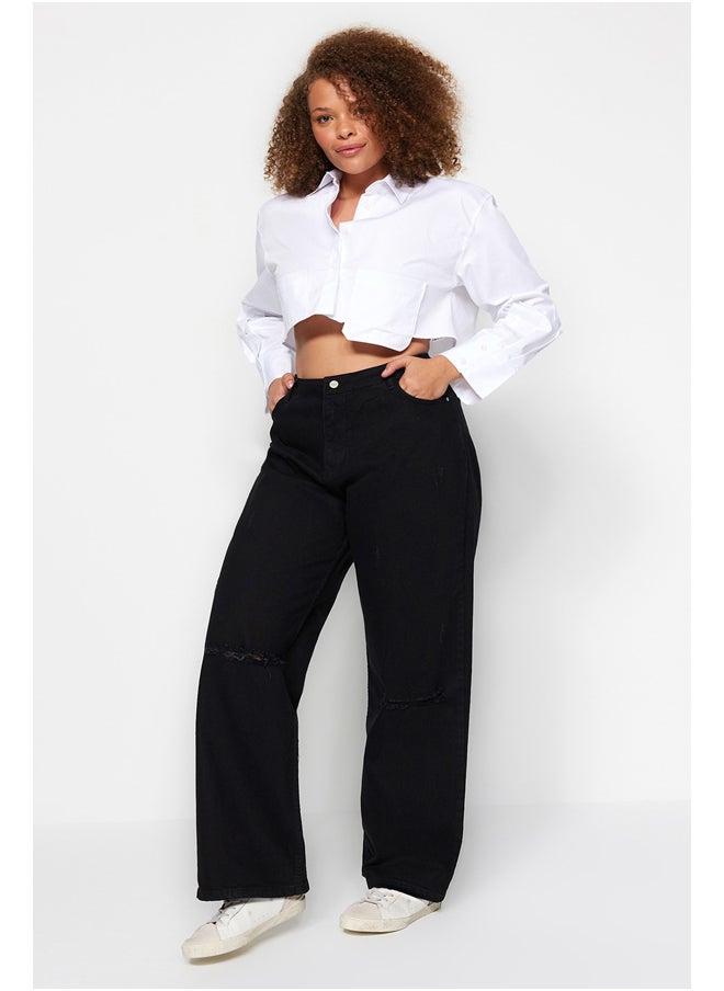 trendyol - Black High Waist Wide Leg Ripped Jeans TBBSS22JE00006 - Image 1