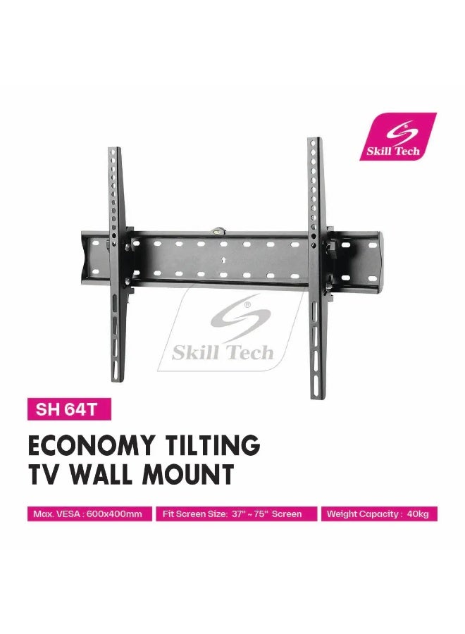 سكيل تك حامل تلفزيون جداري قابل للإمالة Skilltech SH 64T للشاشات بمقاس 37-75 بوصة، متوافق مع معيار VESA 600x400، مسافة عن الجدار 68 مم، أقصى حمولة 40 كجم – أسود - Image 2