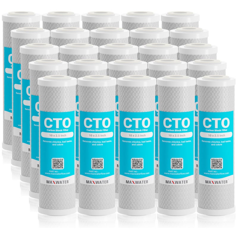 Max Water Max Water CTO 5 Micron 10 x 25 Replacement Filter Cartridge for Water Filtration System Compatible WFPFC8002 WFPFC9001 GE FXWTC SCWH5 WHEFWHWC WHCFWHWC AMZNSCWH5 CTO10 T01 CBC10 