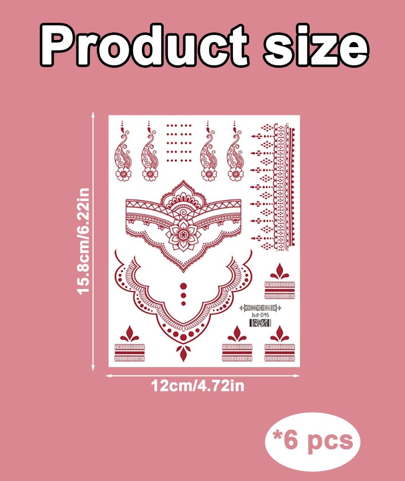 NUDFSY 6Pcs Mehndi Stickers for Hands Arabic, Hand Tattoo, Waterproof Body Sticker for Women - Image 2