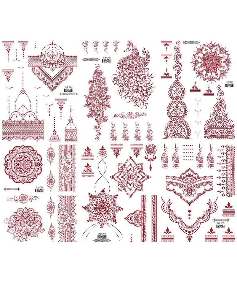 NUDFSY 6Pcs Mehndi Stickers for Hands Arabic, Hand Tattoo, Waterproof Body Sticker for Women - Image 1