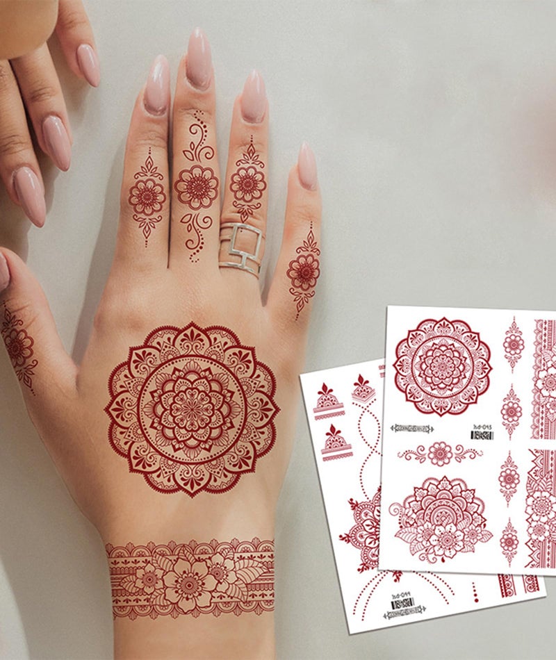 NUDFSY 6Pcs Mehndi Stickers for Hands Arabic, Hand Tattoo, Waterproof Body Sticker for Women - Image 3