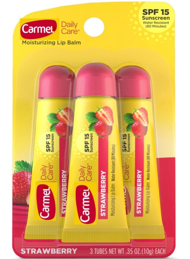Carmel Daily Care Strawberry Lip Balm SPF 15 – 3 Tubes Moisturizing & Sun Protection - Image 1