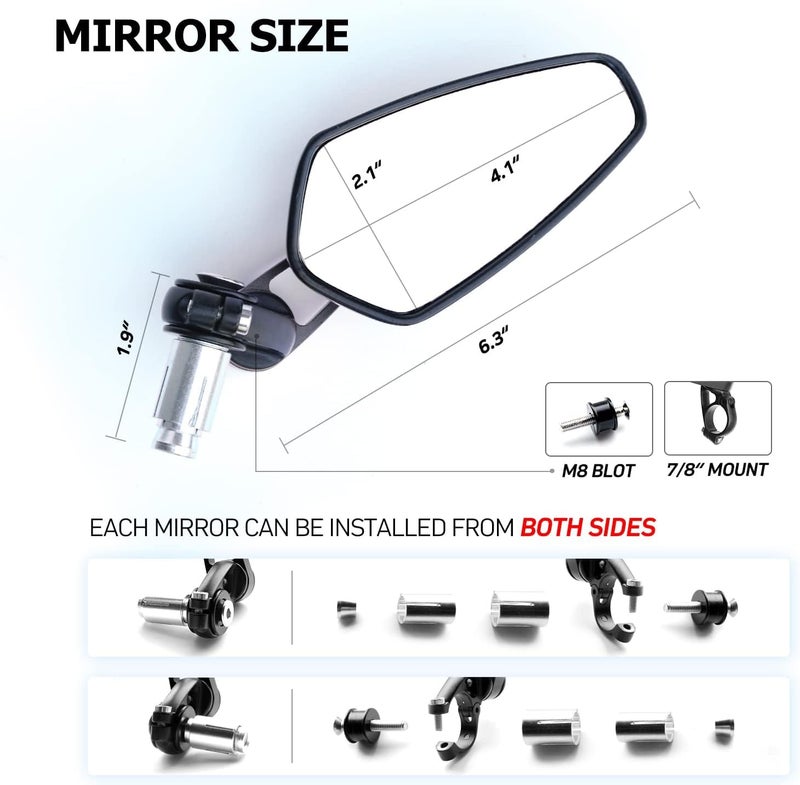 0TO6 CNC Aluminium 7/8" Universal Motorbike Motorcycle Handle Bar End Rearview Side Mirror for All Bikes and Motorcycle, BLACK Pentagonal - Image 3
