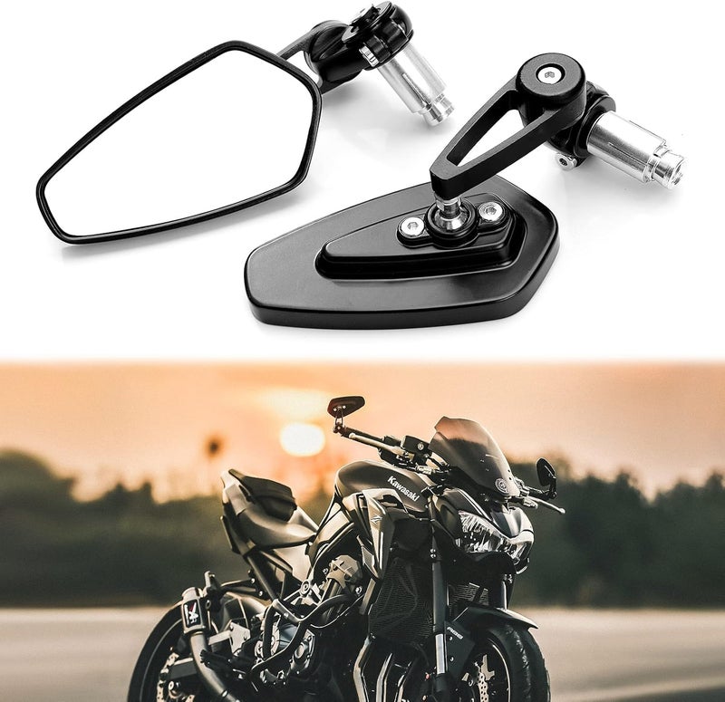 0TO6 CNC Aluminium 7/8" Universal Motorbike Motorcycle Handle Bar End Rearview Side Mirror for All Bikes and Motorcycle, BLACK Pentagonal - Image 1
