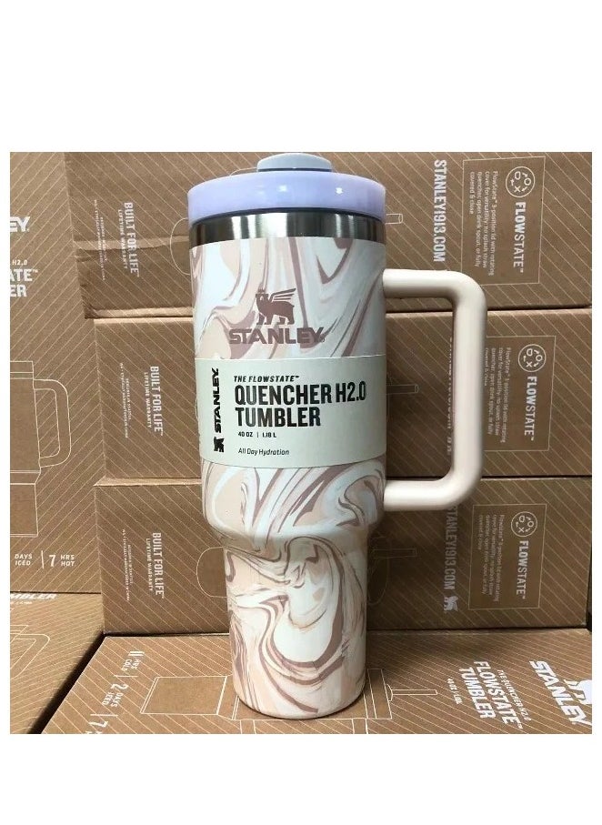 2-Pack Quencher H2.0 FlowState 40oz Stainless Steel Vacuum Insulated Tumblers with Lid and Straw – Rose Quartz & Swirl | Leak-Resistant Double-Walled Travel Mugs for Hot & Cold Drinks | Durable Reusable Water Bottles for Coffee, Smoothies, Iced Tea & On-the-Go Hydration