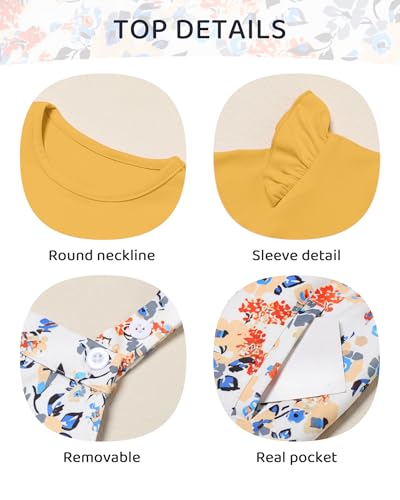 YUEMION Toddler Girl Clothes 2Pcs Baby Girl Outfit Fall Winter Clothing Floral Long Sleeve Top+ Overall Pants Set (Yellow, 2-3T) - Image 2