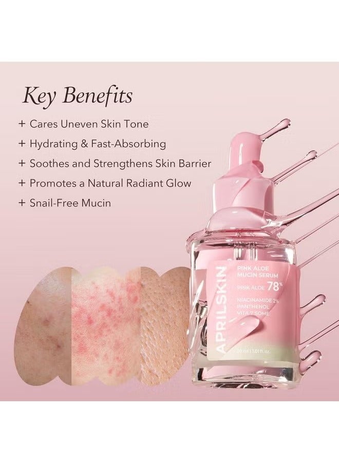 APRILSKIN Pink Aloe Mucin Serum 1.01 Fl.Oz (30Ml) Hydrating 78% Jeju Aloe Mucin Formula With Non-Sticky Finish For A Glass Glow Look, Korean Skincare  - Image 2