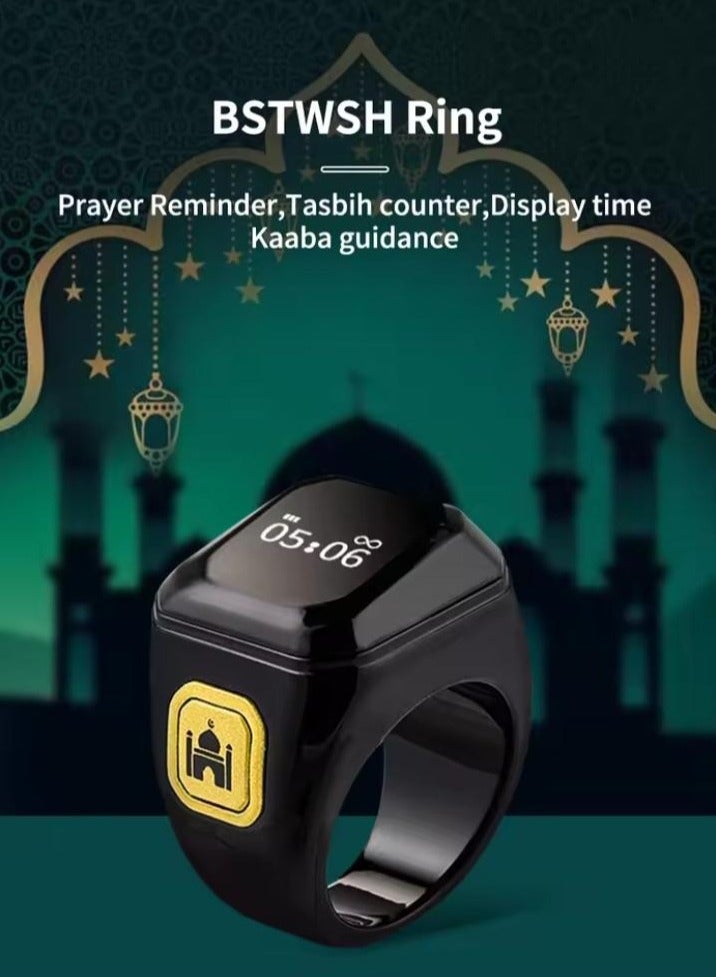 BSTWSH Smart Tasbih Counting Ring: Advanced Digital Prayer Reminder with Five Daily Prayer Alerts, Qibla Guidance, Time Display, and Tasbih Counter for Modern Muslim Lifestyle - Image 2