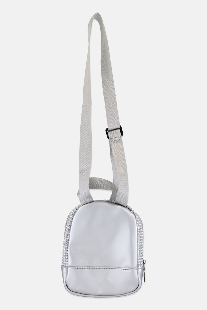 Urban Expressions Women Textured Cross Body Bag 14 L x 20 H x 10 W cm, Silver - Image 2