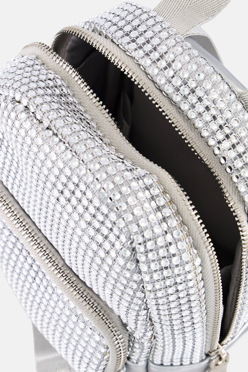 Urban Expressions Women Textured Cross Body Bag 14 L x 20 H x 10 W cm, Silver - Image 3