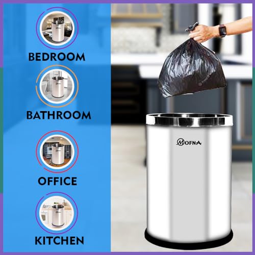 Mofna Stainless Steel Solid Open Dustbin/Stainless Steel Garbage Bin/Medium and Large/ - 11 Litre (8"X12") + 18 Litre (10'' X 14'')- Set of 2 Pcs - Image 4