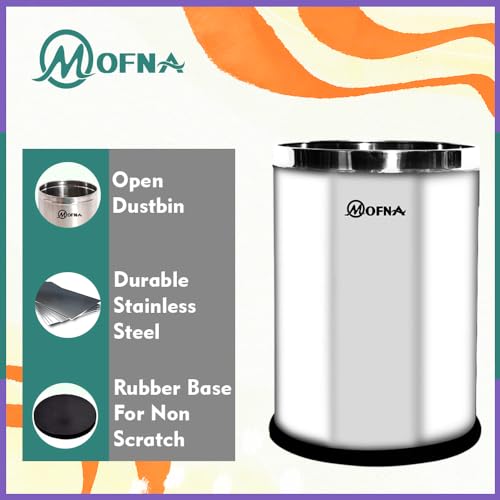 Mofna Stainless Steel Solid Open Dustbin/Stainless Steel Garbage Bin/Medium and Large/ - 11 Litre (8"X12") + 18 Litre (10'' X 14'')- Set of 2 Pcs - Image 3