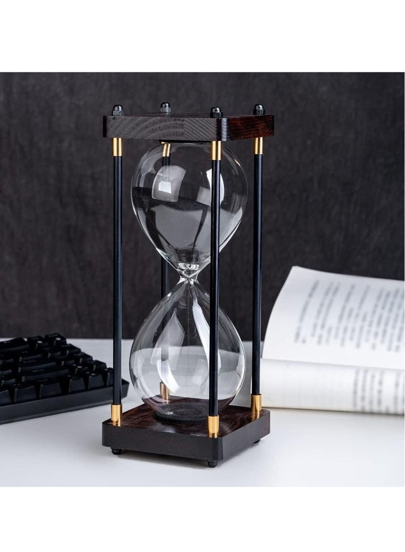 SYOSI 60 Minutes Hourglass Timer, Vintage Wooden Men's Ladies Quiet Clock for Home Office Kitchen Wedding Decor Ornaments Black  - Image 1