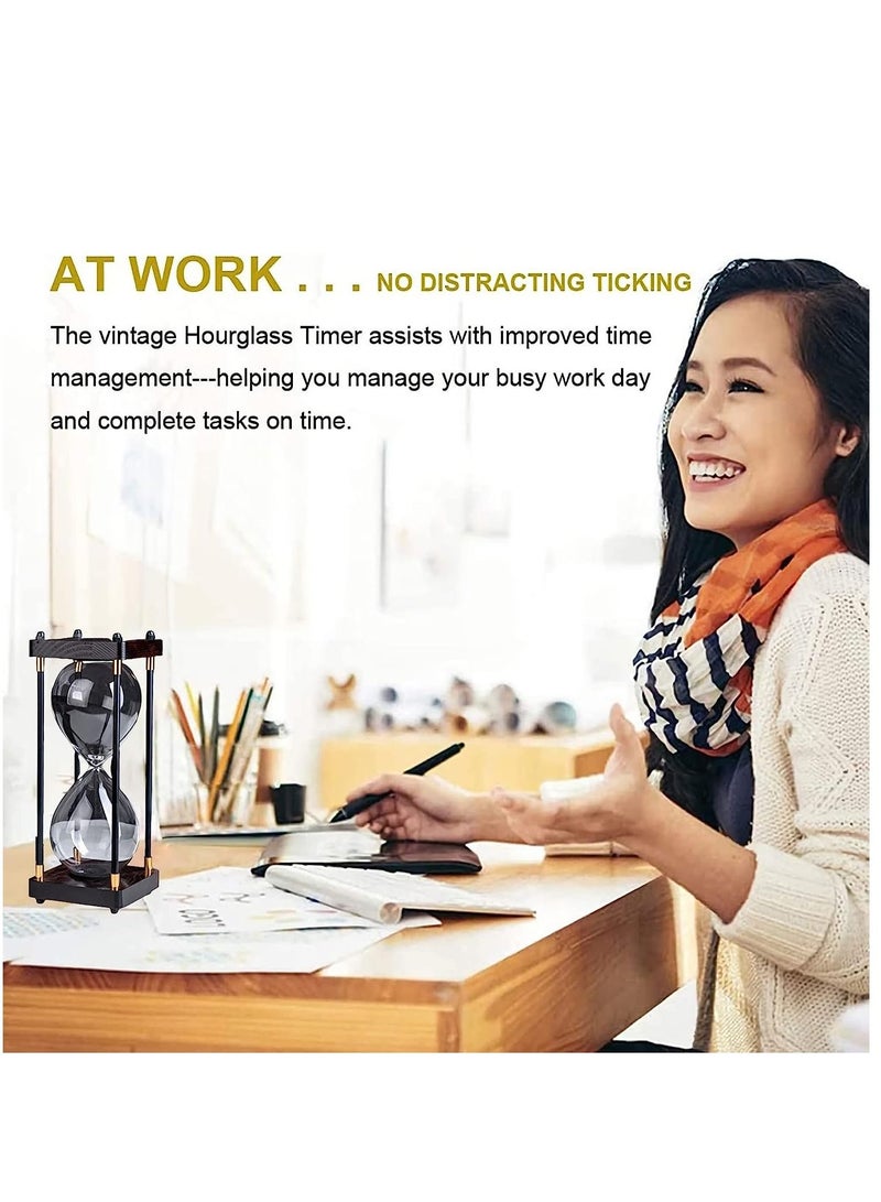 SYOSI 60 Minutes Hourglass Timer, Vintage Wooden Men's Ladies Quiet Clock for Home Office Kitchen Wedding Decor Ornaments Black  - Image 3