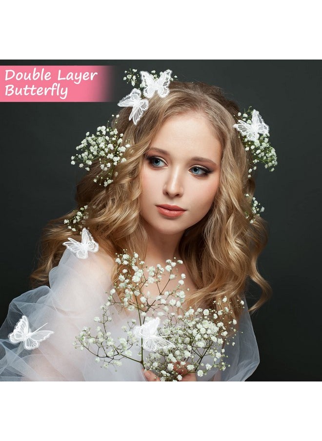 Chengu - 40 Pcs Butterfly Lace Trim Double Layers Organza Butterfly Fabric Embroidery Butterfly Patches Wedding Bridal Dress Embroidered Appliques For Sewing Craft Diy Clothes Hair Accessories Party - Image 1