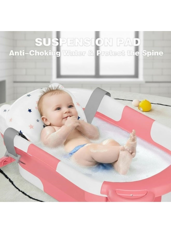 سانتين رايلي حوض استحمام قابل للطي للأطفال، حوض استحمام للأطفال مع وسادة ناعمة ومقياس حرارة في الوقت الفعلي، حوض استحمام للأطفال الرضع والأطفال الصغار (0-36 شهرًا)، أحواض استحمام محمولة للسفر للأطفال حديثي الولادة (وردي) - Image 2