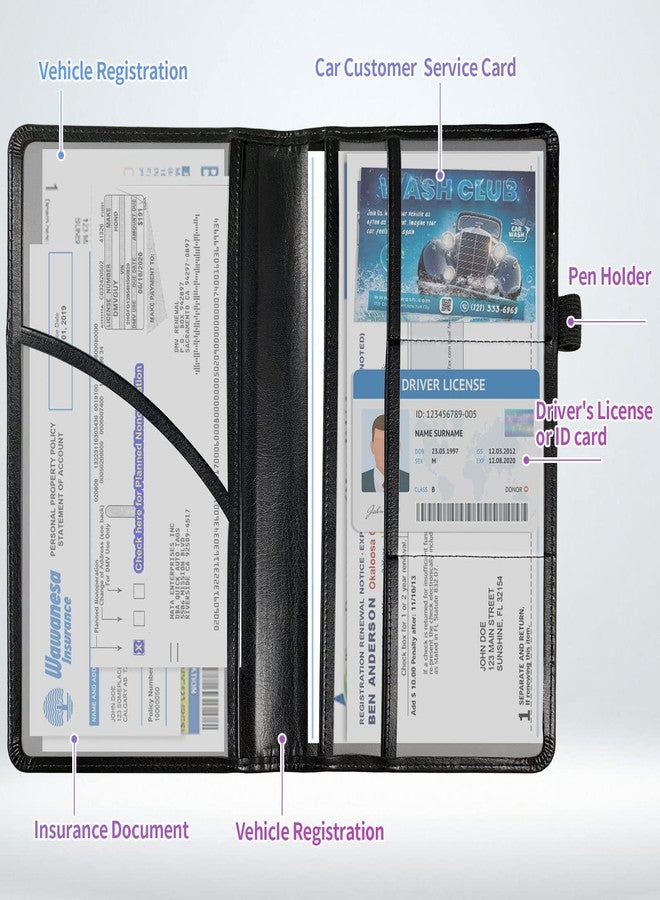 SDDFRHGH Car Registration and Insurance Holder,Leather Insurance License and Registration Card Holder for Car Glove Box, Auto Truck Document Holder Organizer for Men Women- Black leopard print - Image 3