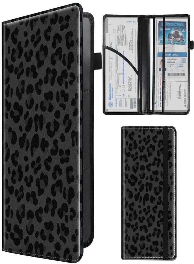 SDDFRHGH Car Registration and Insurance Holder,Leather Insurance License and Registration Card Holder for Car Glove Box, Auto Truck Document Holder Organizer for Men Women- Black leopard print - Image 1