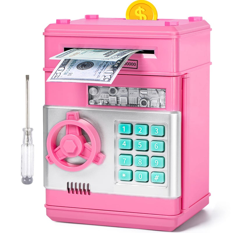Vcertcpl Piggy Bank for Boys Girls Vcertcpl ATM Coin Bank Money Saving Box with Password Kids Safe Money Jar with Auto Grab Bill Slot Birthday Gifts Toys Bank for 6 7 8 9 10 11 12 Year Old Girls Boys - Image 3