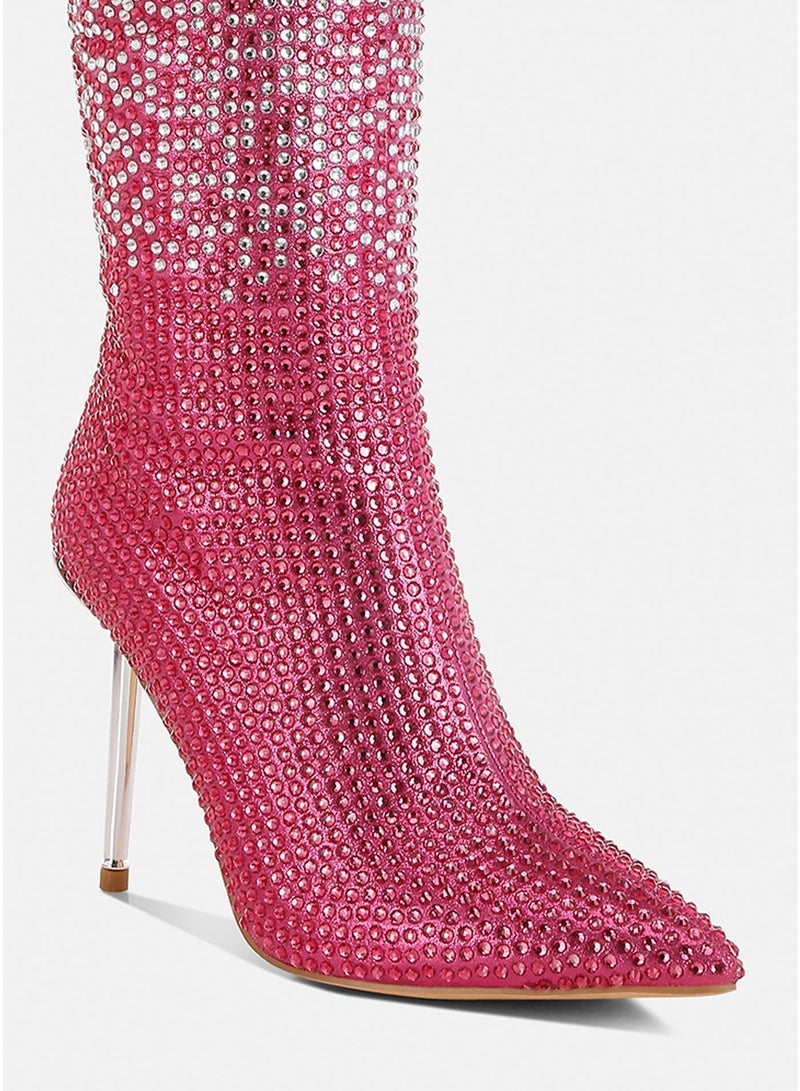 London Rag Shiny Rhinestone Studded Calf Boots in Pink - Image 4