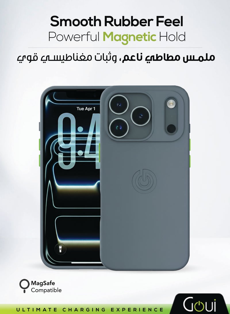 Goui iPhone 17 Pro Case | Full-Coverage | MagSafe | Wireless Friendly | Colorful | Soft Touch | Magnetic Design for Mount Steel Grey - Image 1