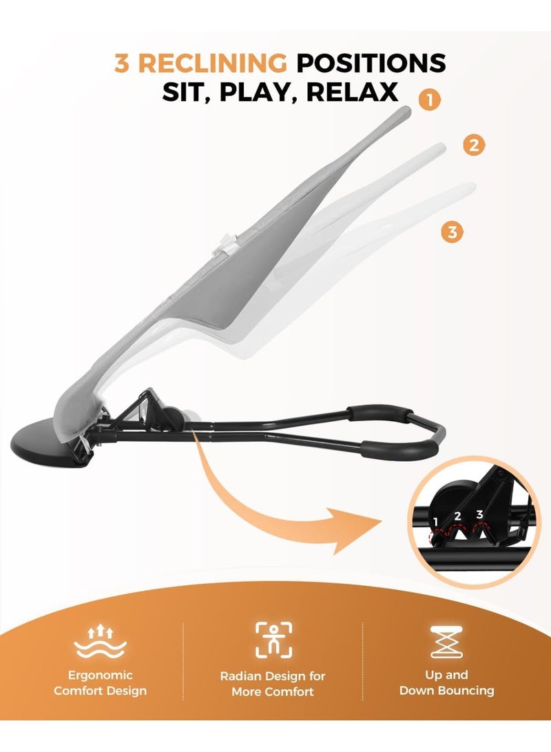 YOUWE7 3-Stage Baby Bouncer with Removable -Toy Bar, Recliner Seat, Babies, Max Weight 9kg, Ultra Light Weight, 3-point safety belt, Comfirtable, Washable, One Fold Button, Anti Skid (Grey) - Image 5