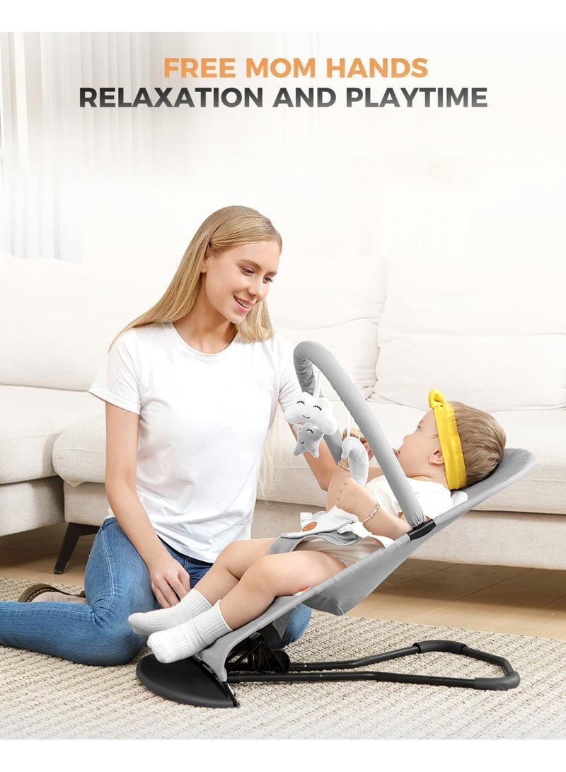YOUWE7 3-Stage Baby Bouncer with Removable -Toy Bar, Recliner Seat, Babies, Max Weight 9kg, Ultra Light Weight, 3-point safety belt, Comfirtable, Washable, One Fold Button, Anti Skid (Grey) - Image 3