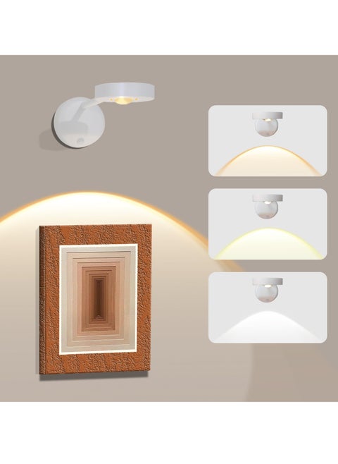 Picture Light Battery Operated Wall Lights Rechargeable Motion Sensor Picture Light with 3 Sensing Modes Led 360° Rotation Lamp Wall Sconces for Picture Art Display Bedrooms Bedside Hallways White