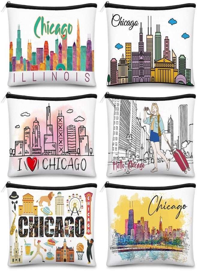 Reginary 6 Pcs City Cosmetic Bag Souvenir Gifts New York Zipper Pouch Chicago Souvenir Seattle Boston Nashville London Paris Italy Alaska Gifts Memento for Women Traveler(Chicago) - Image 1