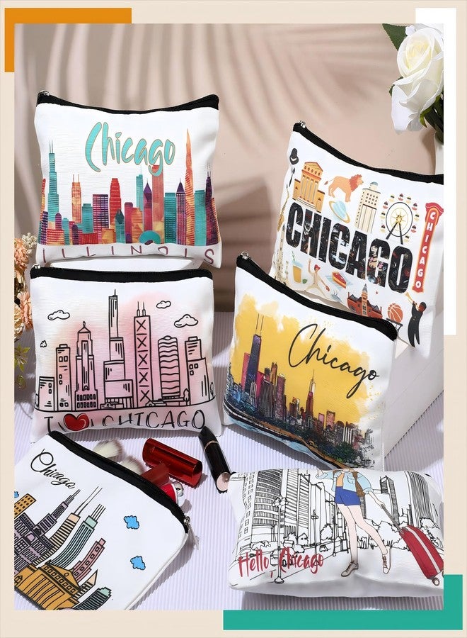 Reginary 6 Pcs City Cosmetic Bag Souvenir Gifts New York Zipper Pouch Chicago Souvenir Seattle Boston Nashville London Paris Italy Alaska Gifts Memento for Women Traveler(Chicago) - Image 3