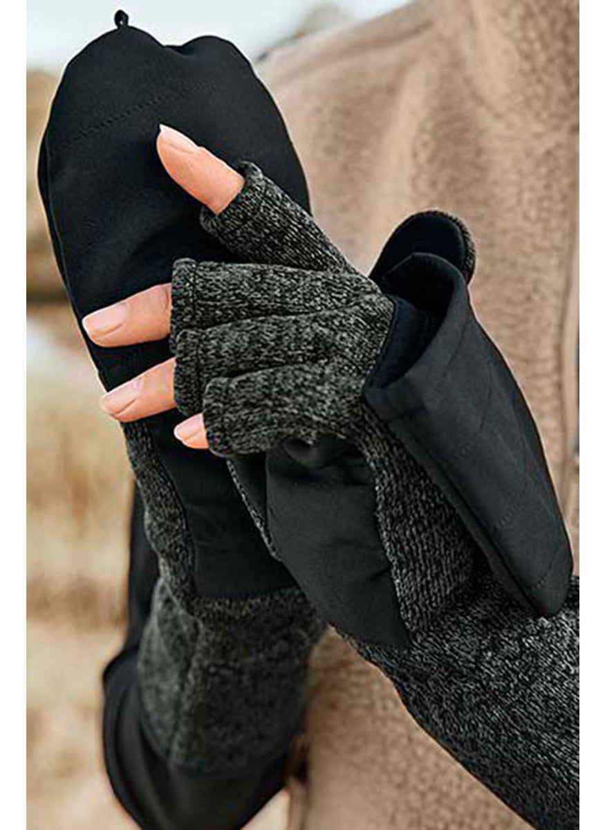 Tchibo Unisex 1 Pair Knitted Fleece Mittens, Olive  - Image 1