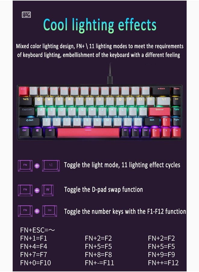 Zeemey - 68 Keys RGB Gaming Keyboard Wired Waterproof With Anti-ghosting Keyboard and Three-color Keycaps With Blue Switch for Gamers(Gray, black and red) - Image 1