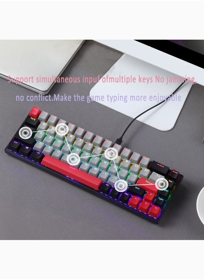 Zeemey - 68 Keys RGB Gaming Keyboard Wired Waterproof With Anti-ghosting Keyboard and Three-color Keycaps With Blue Switch for Gamers(Gray, black and red) - Image 1