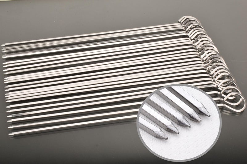 HONSHEN 24 Pack Barbecue Skewers Metal BBQ Sticks10 Stainless Steel Skewers for Grill Roasted Beef Chicken Grilled Vegetables Square BBQ 24P 10inch - Image 2