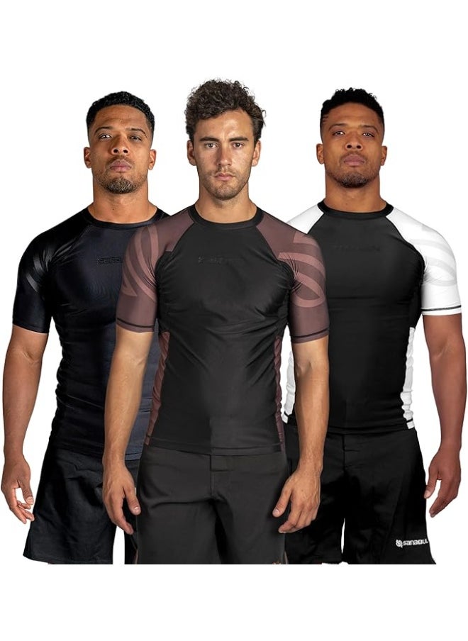 Sanabul  Essential Short Sleeve Compression Shirt For Men | Mma Wrestling Jiu Jitsu Bjj Base Layer Rash Guard | Workout Men'S Compression Shirt (2X-Large, Brown)  - Image 1