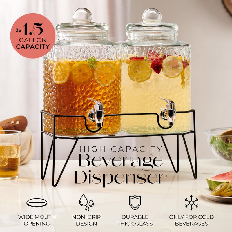 Style Setter Beverage Dispenser w/Stand (Set of 2), 1.5 Gallon Large Countertop Glass Drink Dispenser w/Spigot, Party Drink Dispenser for Sweet Tea Lemonade Punch Water, Juice Dispensers for Parties - Image 3