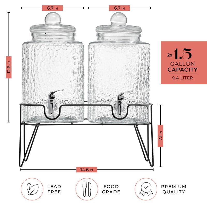 Style Setter Beverage Dispenser w/Stand (Set of 2), 1.5 Gallon Large Countertop Glass Drink Dispenser w/Spigot, Party Drink Dispenser for Sweet Tea Lemonade Punch Water, Juice Dispensers for Parties - Image 2