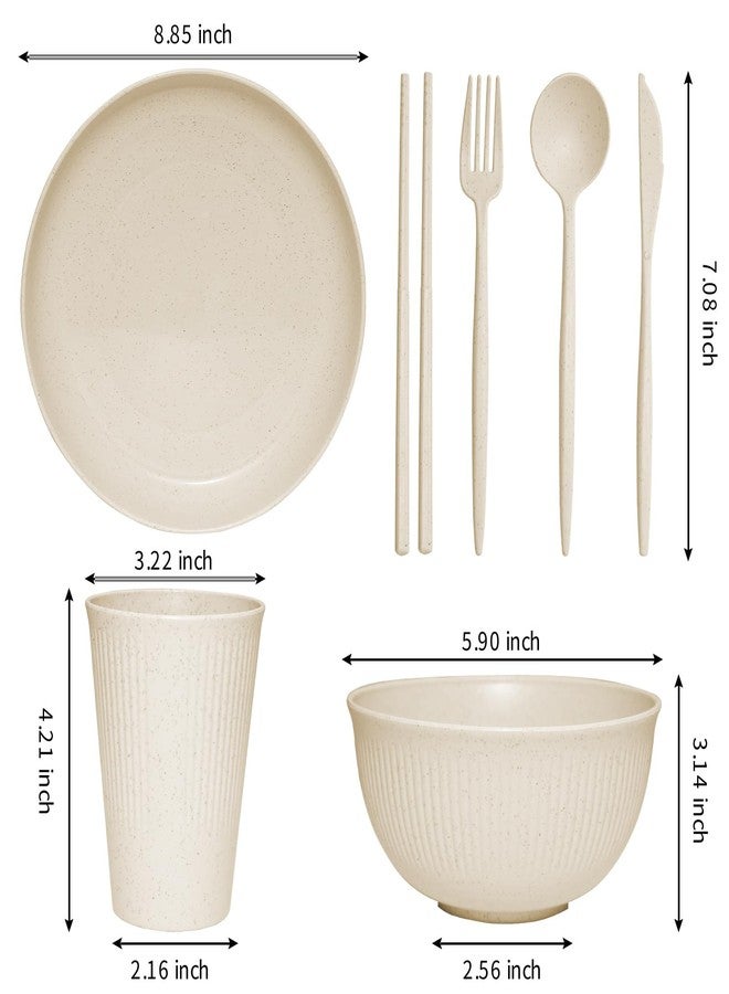 DAPIPIK Wheat Straw Dinnerware Sets -DAPIPIK 42 Piece Unbreakable Dinnerware Sets for 6, Kitchen Plates and Bowls Set, Lightweight Camping Plates Cups and Bowls Set.Dishwasher Microwave Safe Dinnerware - Image 2