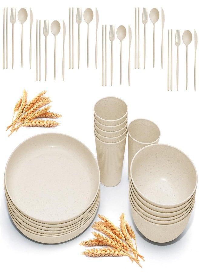 DAPIPIK Wheat Straw Dinnerware Sets -DAPIPIK 42 Piece Unbreakable Dinnerware Sets for 6, Kitchen Plates and Bowls Set, Lightweight Camping Plates Cups and Bowls Set.Dishwasher Microwave Safe Dinnerware - Image 3
