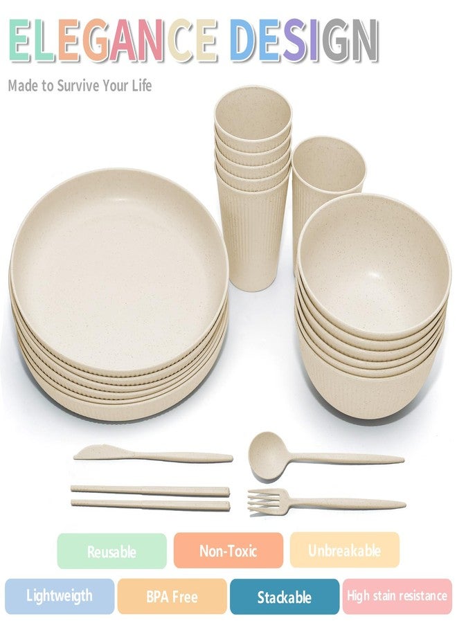 DAPIPIK Wheat Straw Dinnerware Sets -DAPIPIK 42 Piece Unbreakable Dinnerware Sets for 6, Kitchen Plates and Bowls Set, Lightweight Camping Plates Cups and Bowls Set.Dishwasher Microwave Safe Dinnerware - Image 4